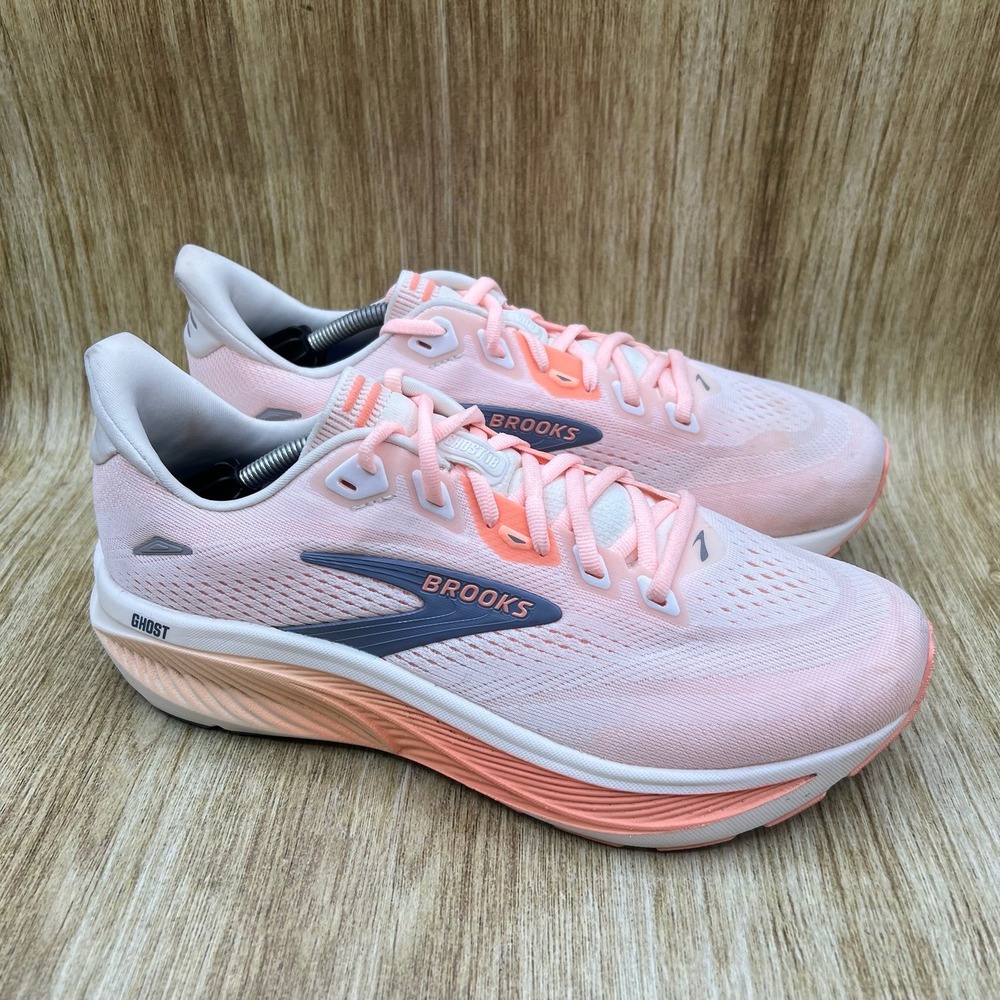 Brooks Ghost 18 Running Shoes Womens Size 9 D Star White Cyber Peach 1204821D161